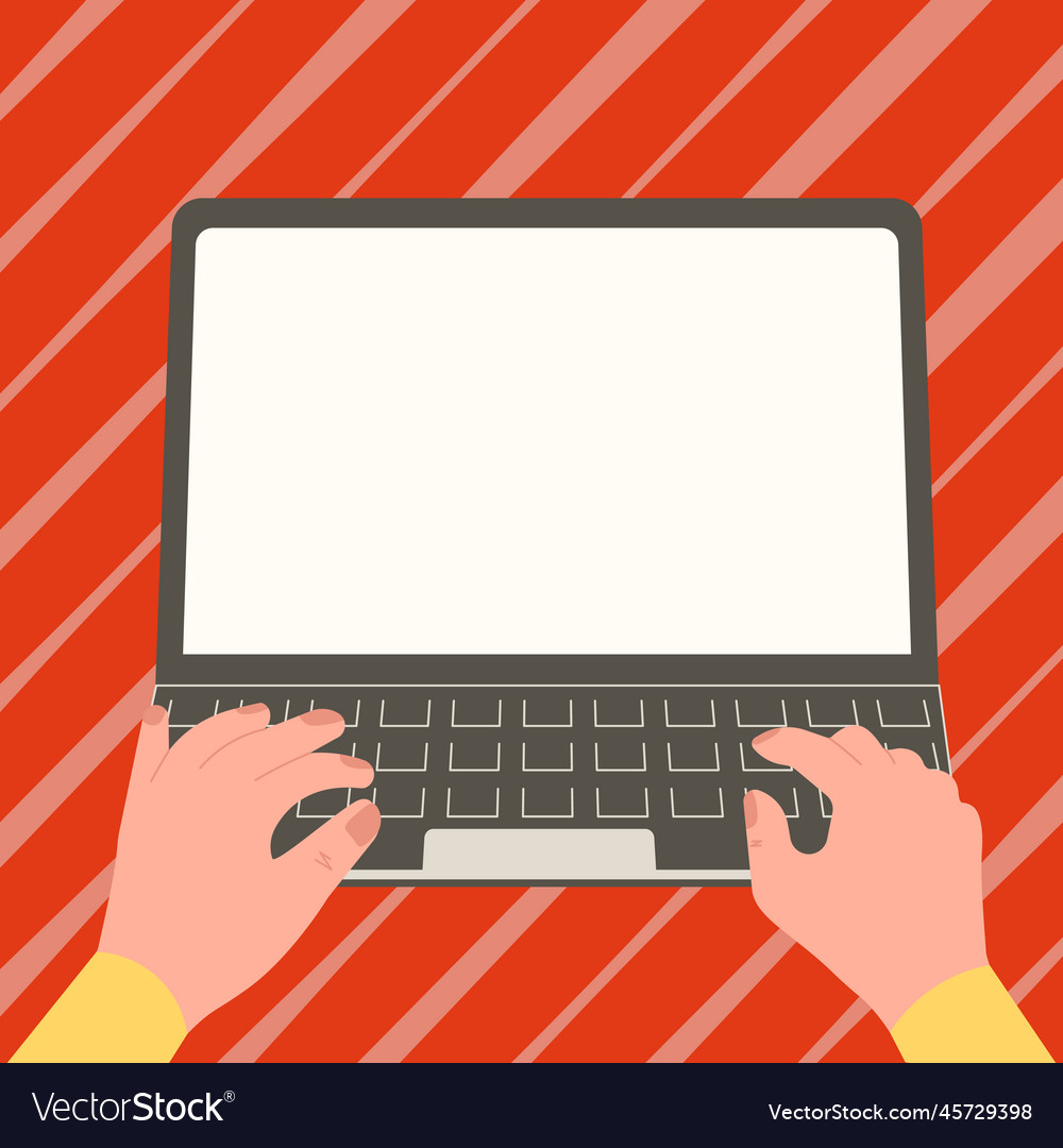 Hands typing text with keyboard laptop screen