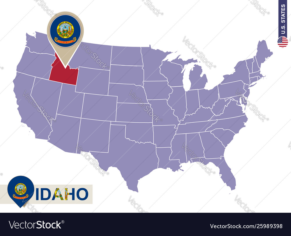 Idaho state on usa map flag