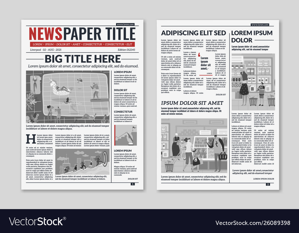 Newspaper layout news column articles newsprint Vector Image