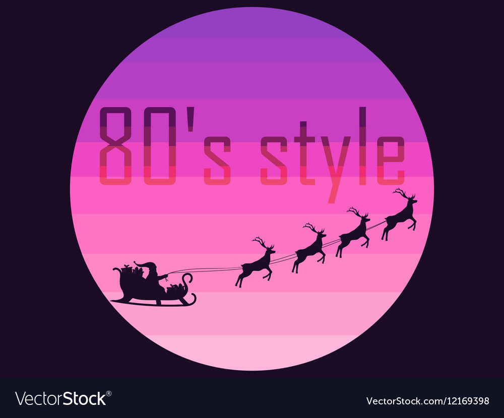 Santa in a sleigh the style of 80s