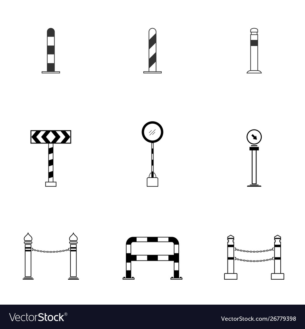 Set black and white column bollard icon