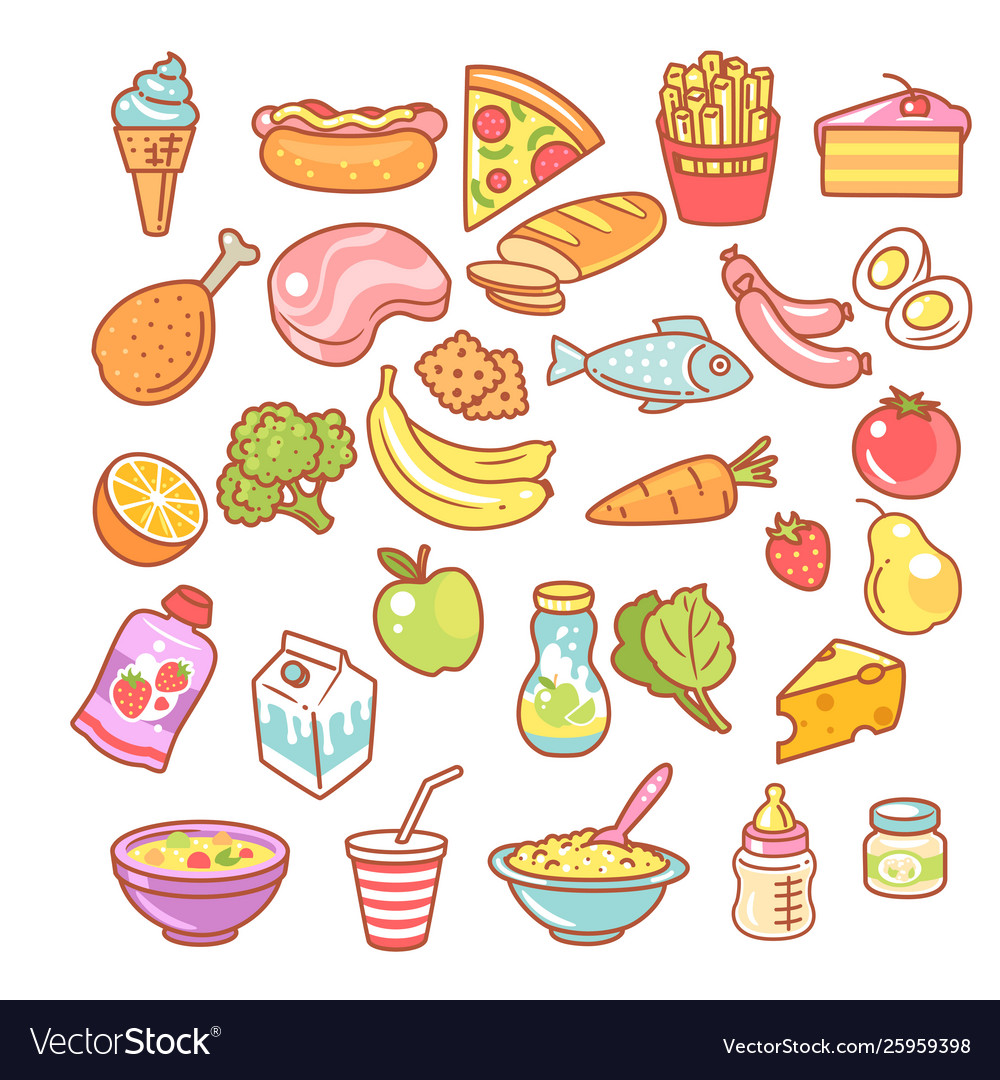 Set food icons collection product objects Vector Image