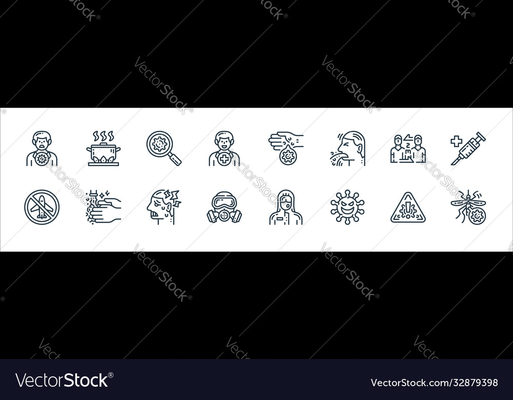 Virus transmission line icons linear set quality