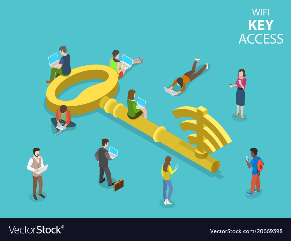 Wifi key access flat isometric concept Royalty Free Vector