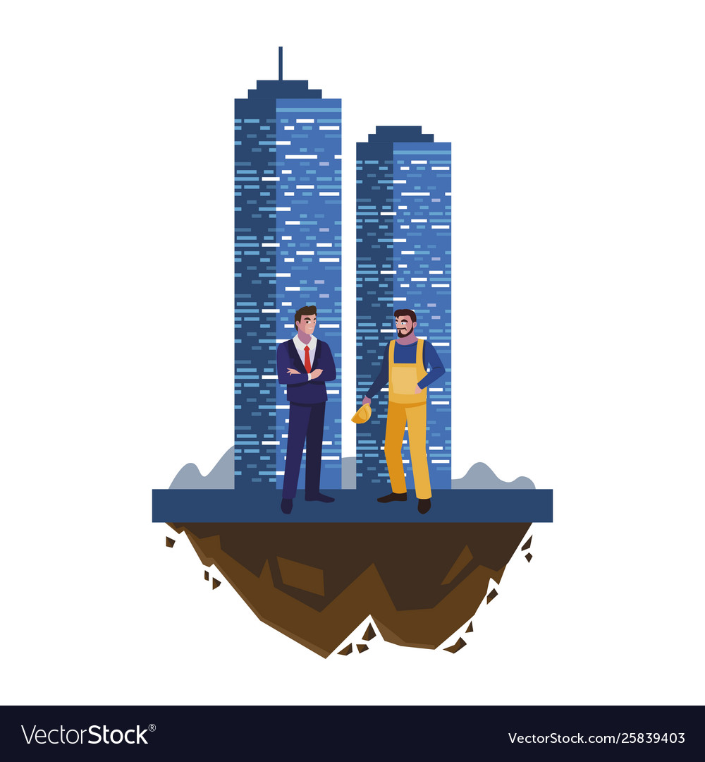 Bauherr mit Ingenieur und Bau vector image Bauherr mit Ingenieur und Bau