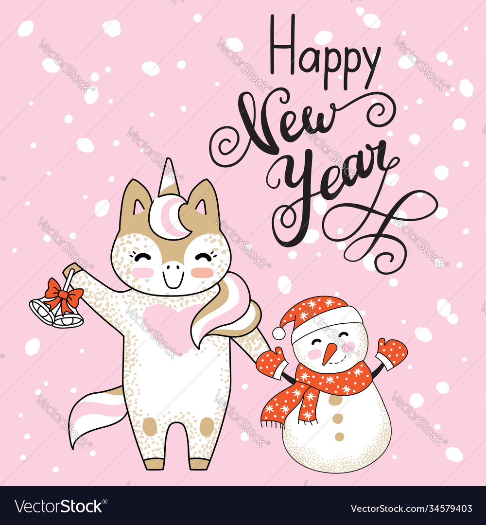 Christmas card congratulations cute unicorn Vector Image