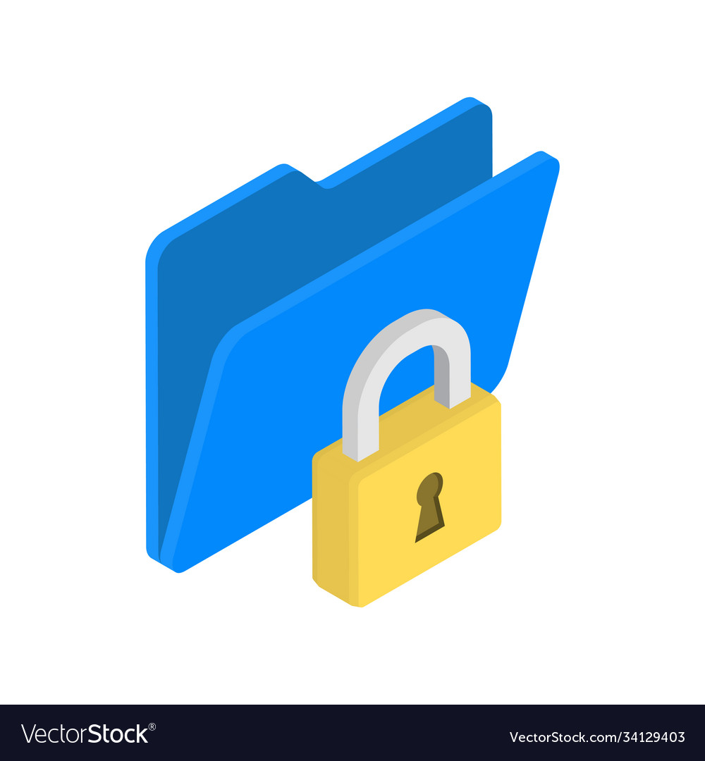 Lock and folder icon isometric style