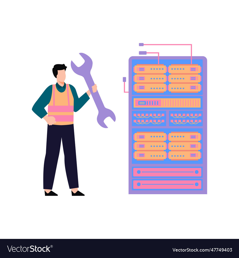 Man is fixing the server