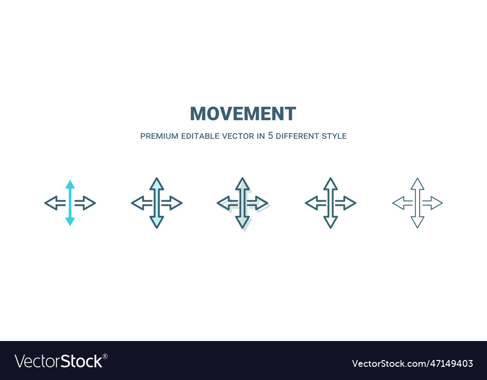 Movement icon in 5 different style outline filled vector image Movement icon in 5 different style outline filled