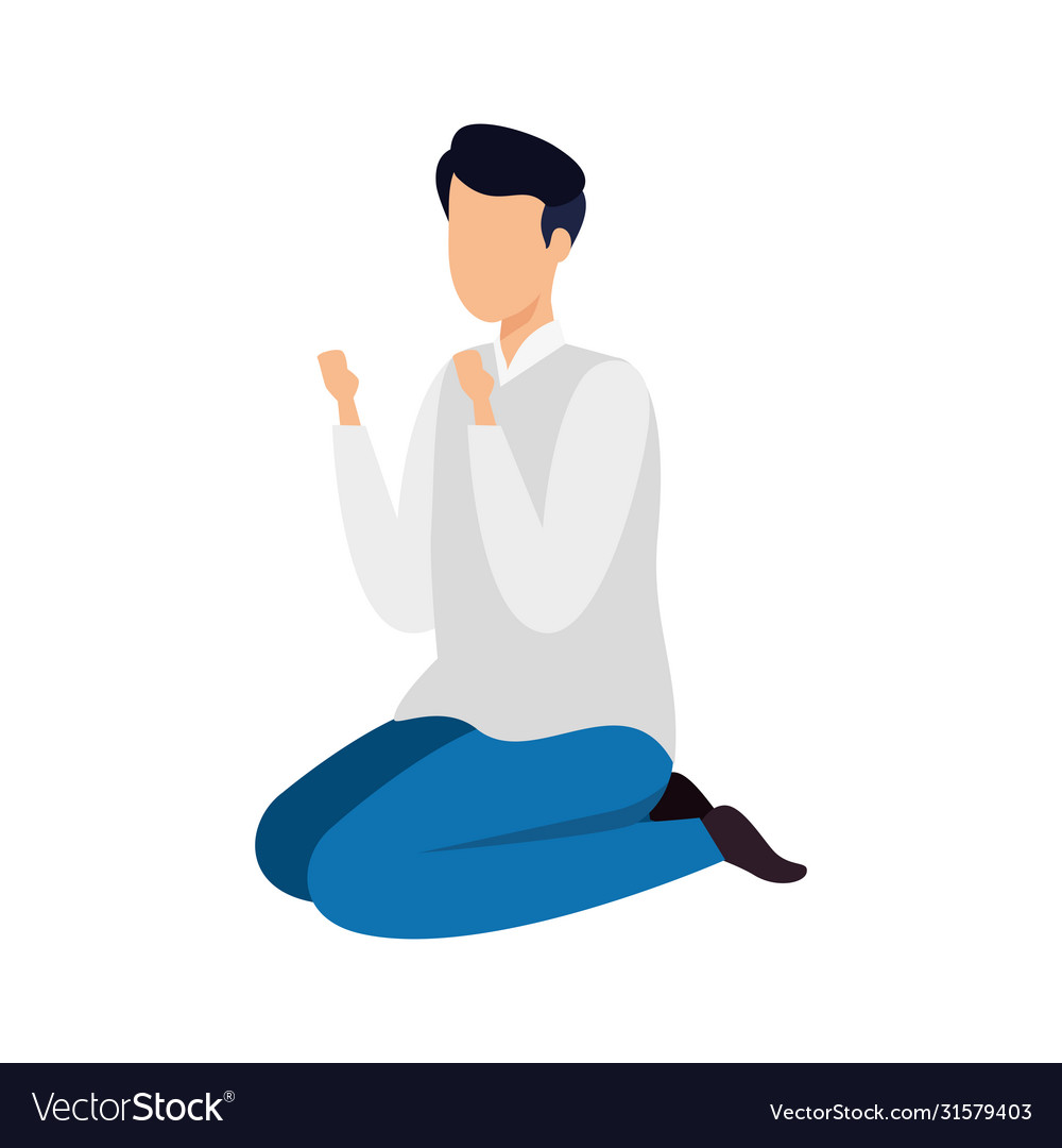 Muslim man on his knees with traditional clothes Vector Image