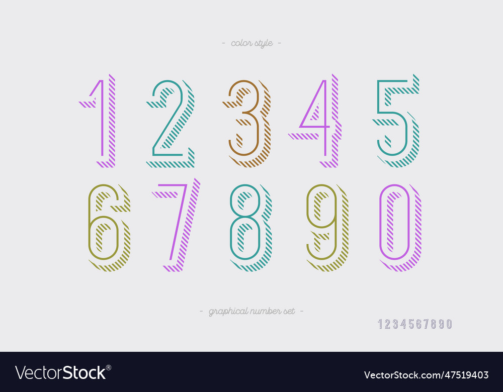 Numbers set outline style vector image Numbers set outline style