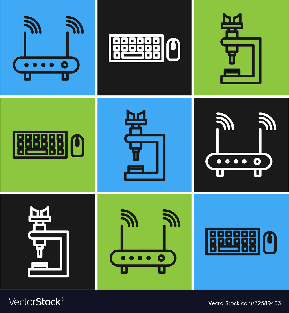Set line router and wi-fi signal microscope vector image Set line router and wi-fi signal microscope