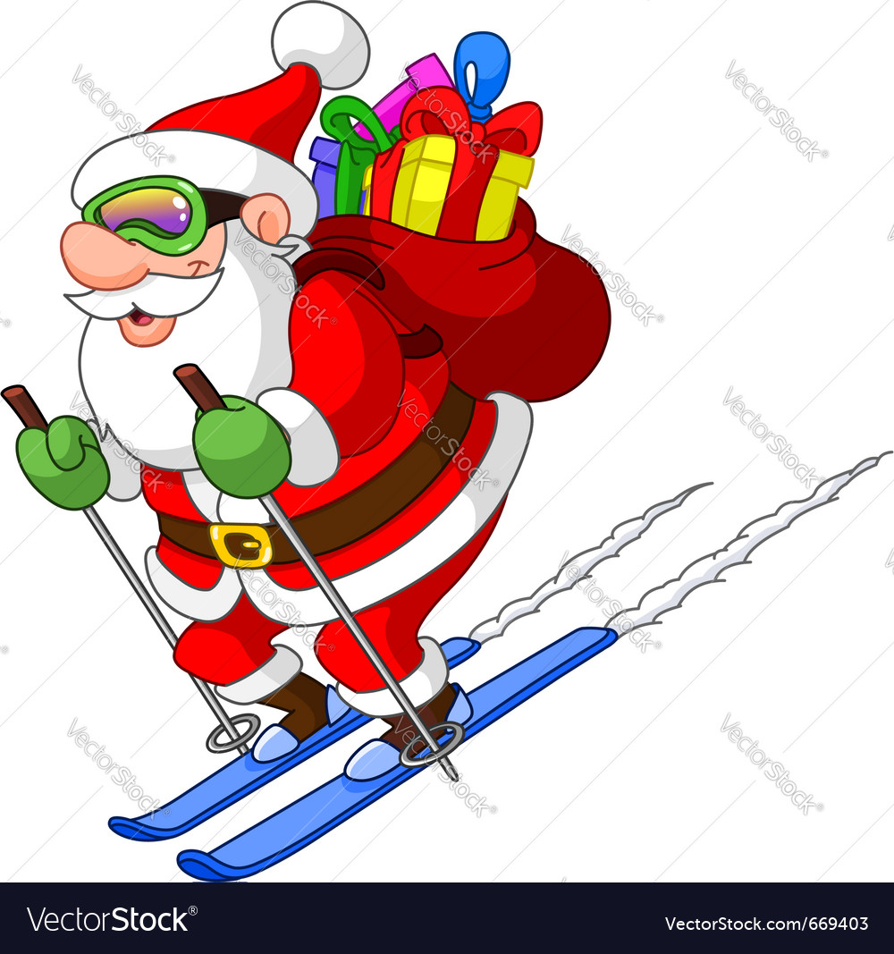 Skiing santa Royalty Free Vector Image - VectorStock