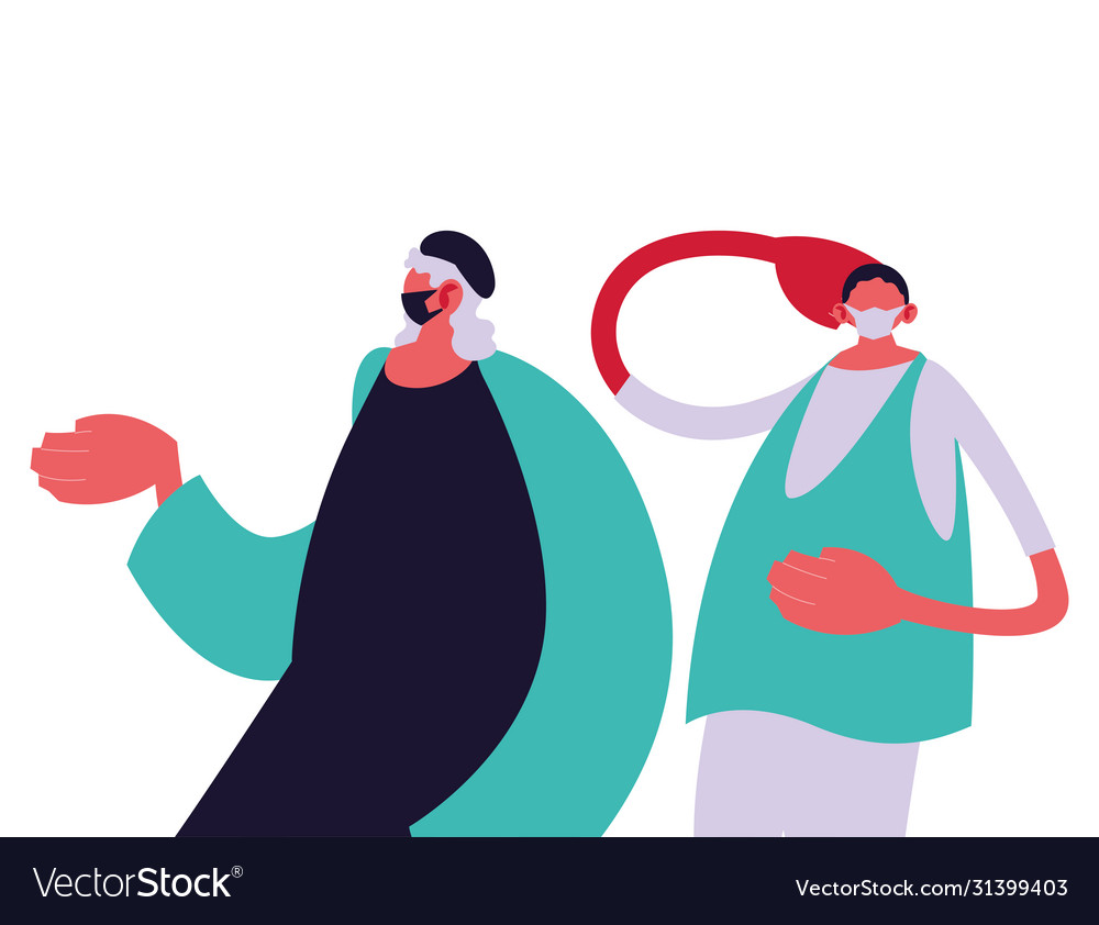 Urban men cartoons with masks and casual cloth