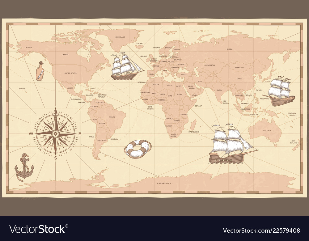 vintage world map with compass