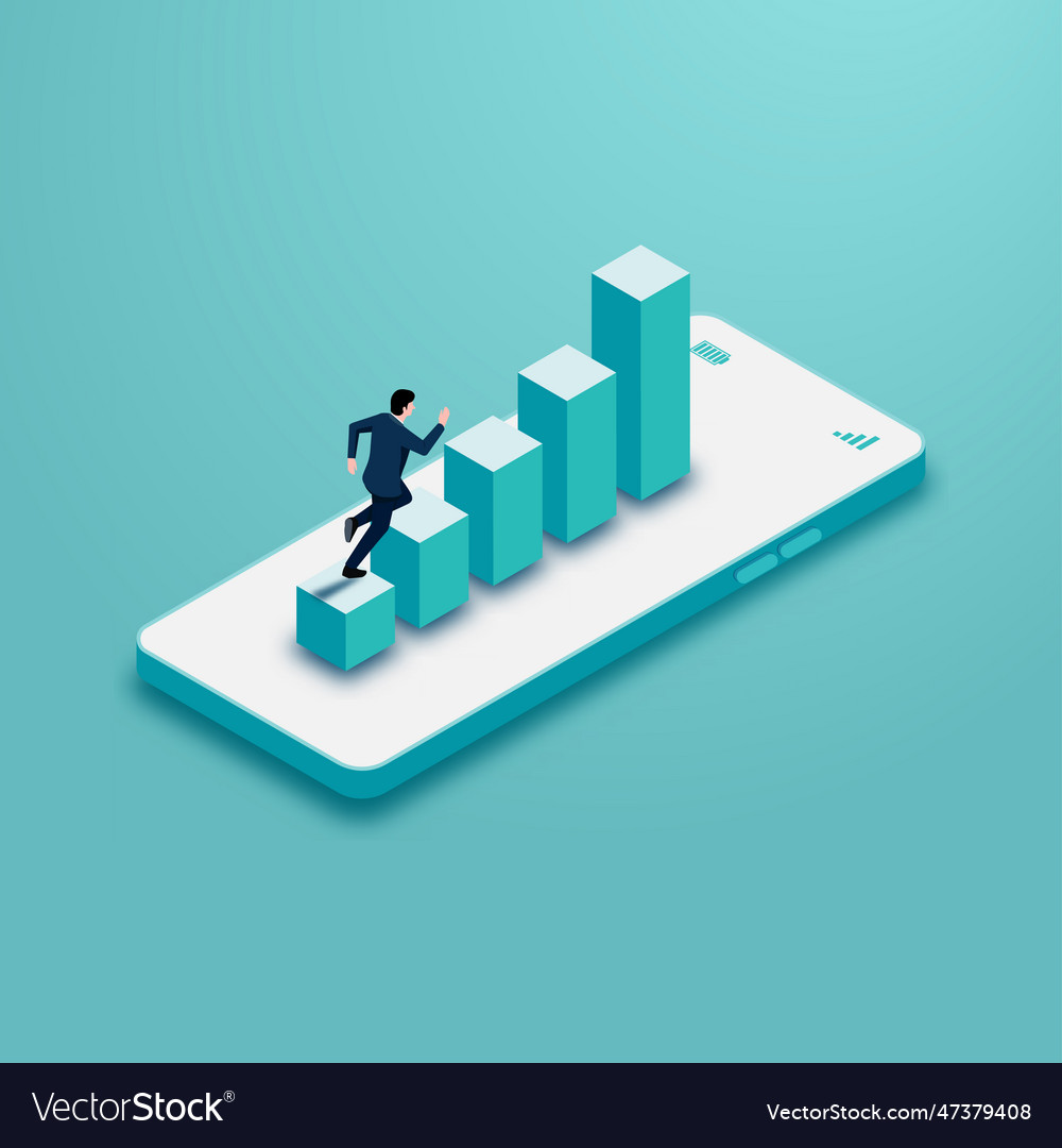 Businessman running on graph isometric Vector Image Businessman running on graph isometric