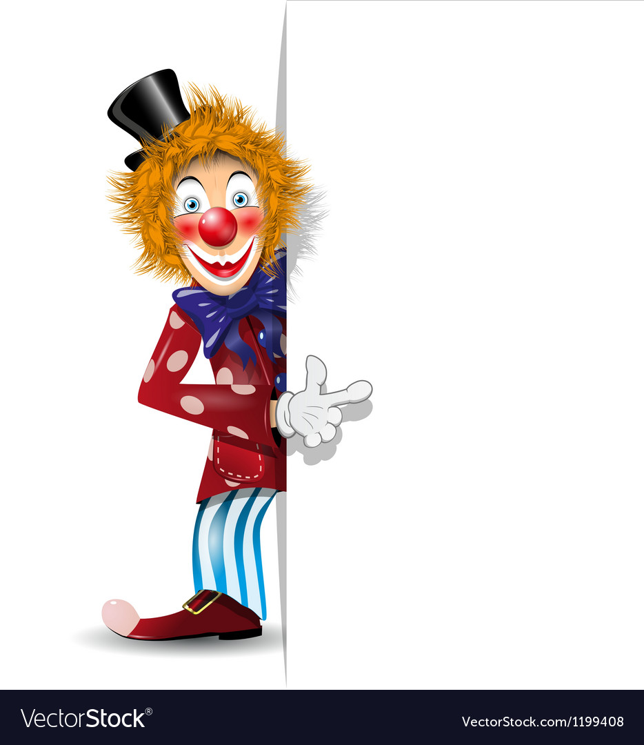 Cheerful clown and white background