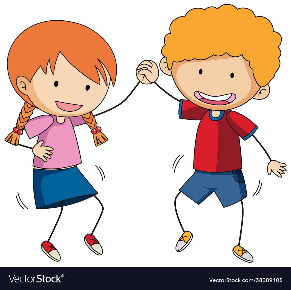 Cute boy and girl doodle cartoon character Vector Image