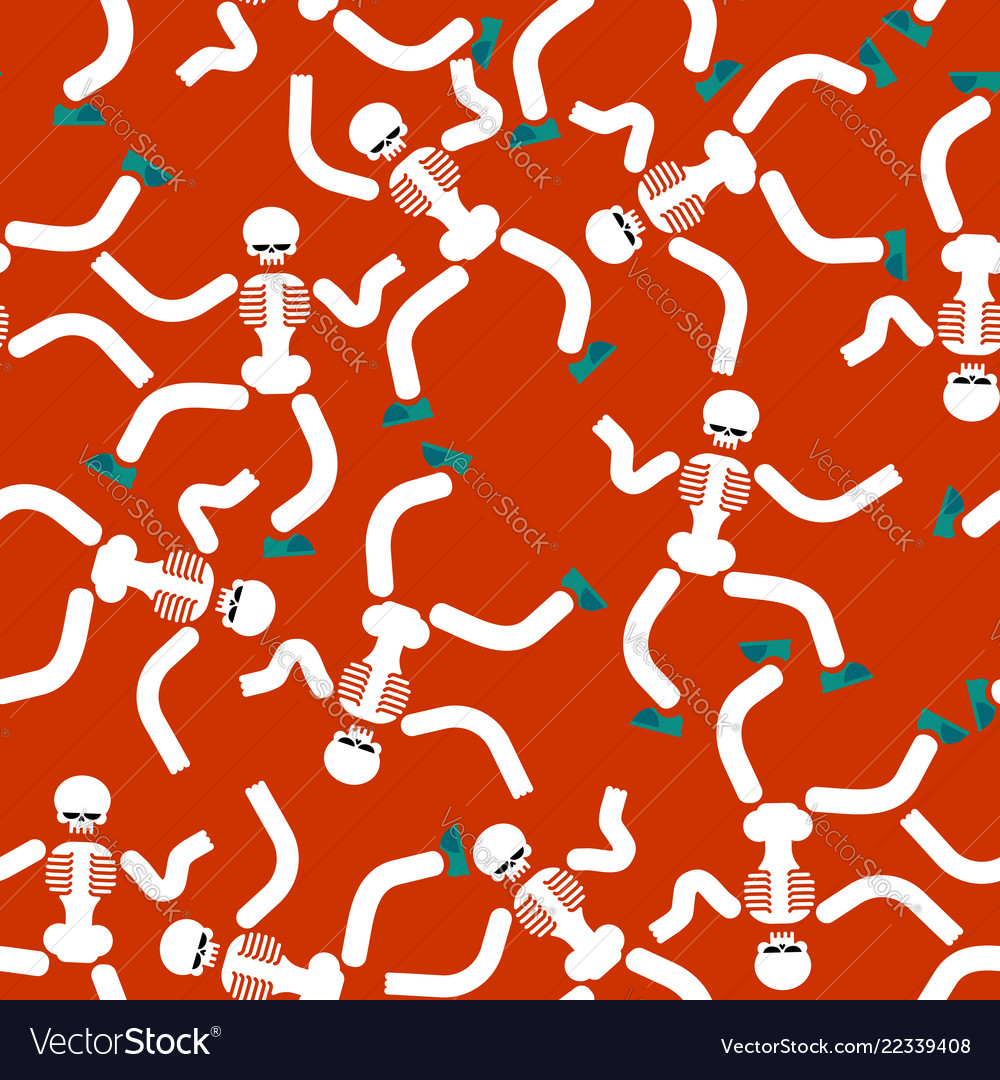 Dancing skeleton seamless pattern hell background