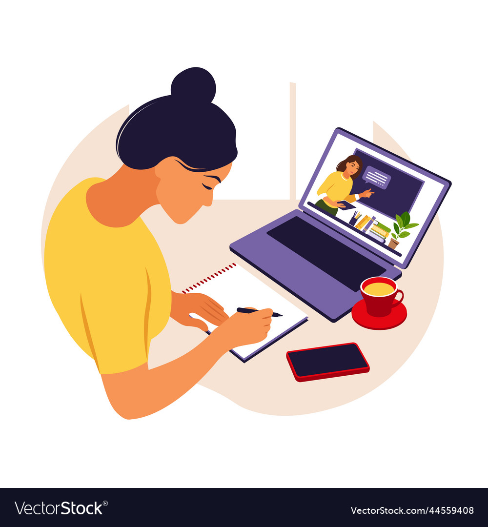 Girl study at computer online learning concept Vector Image