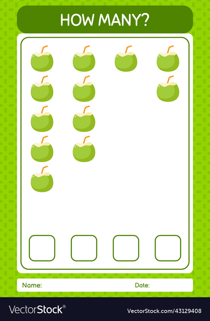 How many counting game with coconut worksheet vector image How many counting game with coconut worksheet