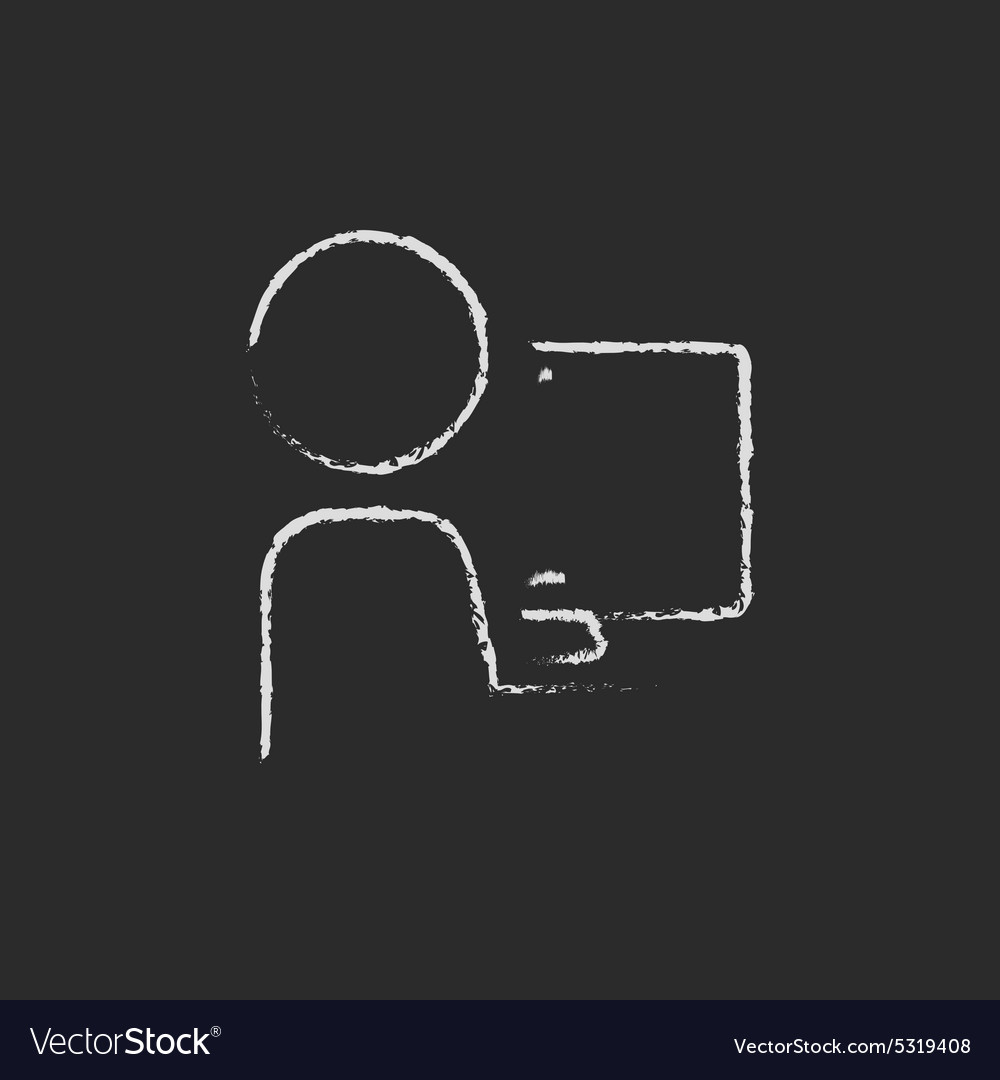 Man working on computer drawn in chalk