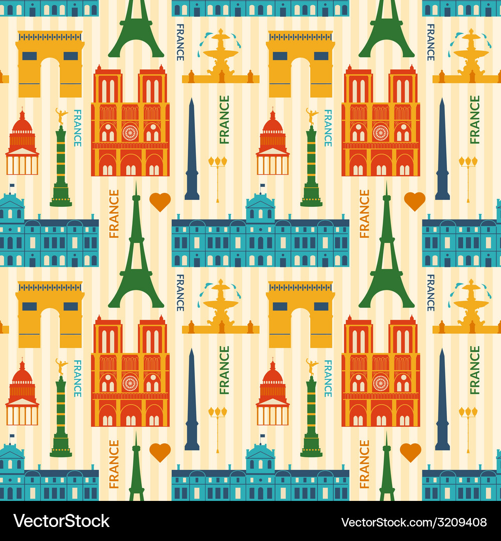 Paris Landmarks Seamless Pattern Royalty Free Vector Image