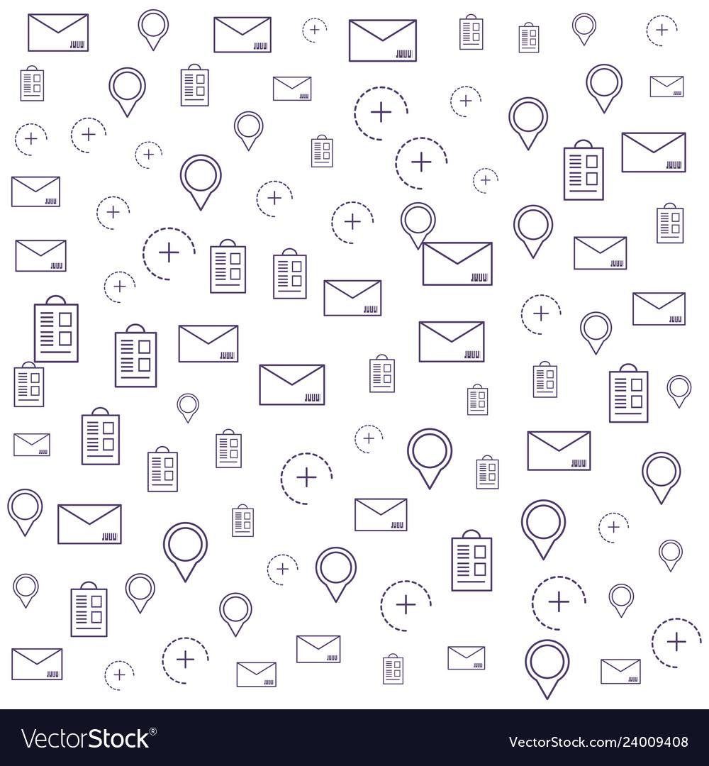 Pattern of envelope mail with pin location and set Vector Image Pattern of envelope mail with pin location and set