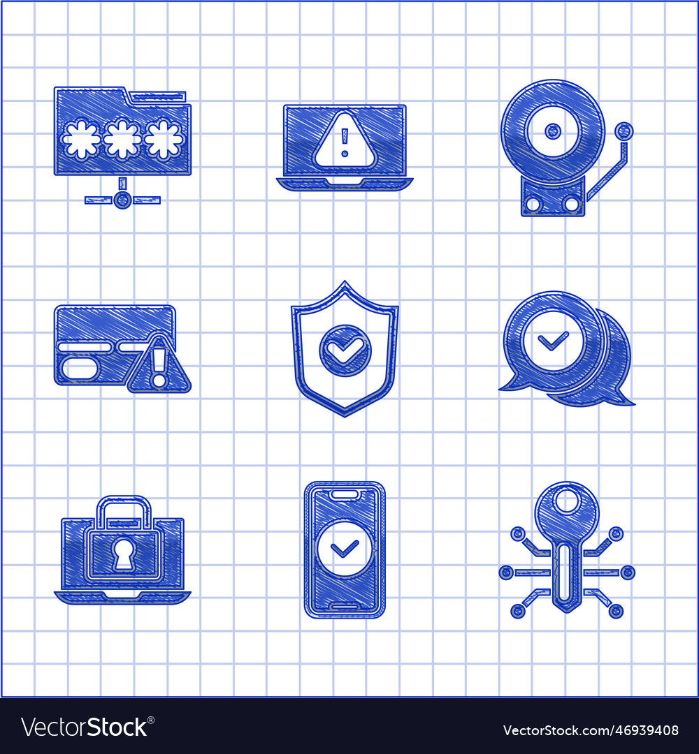 Set shield with check mark smartphone key vector image Set shield with check mark smartphone key