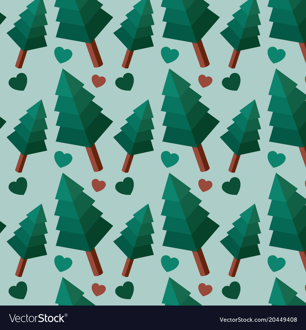 Trees and hearts pattern background