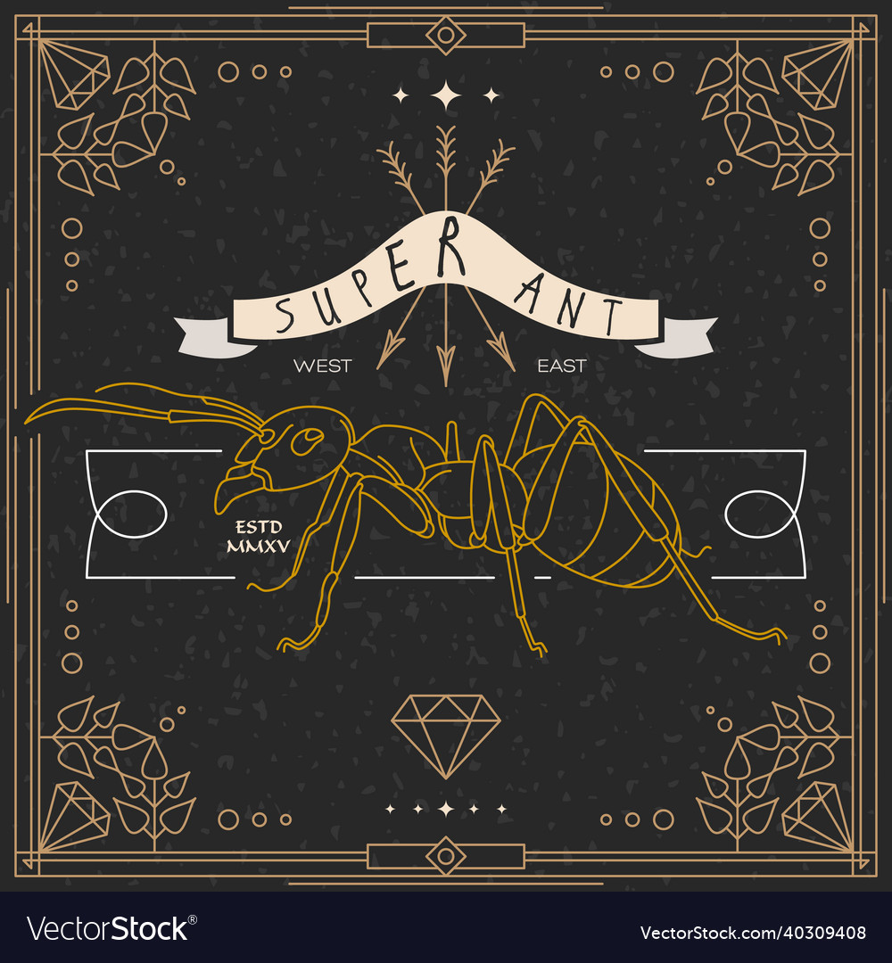 Vintage thin line insect label Royalty Free Vector Image
