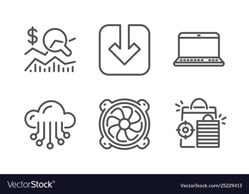 Cloud storage notebook and computer fan icons set Vector Image Cloud storage notebook and computer fan icons set