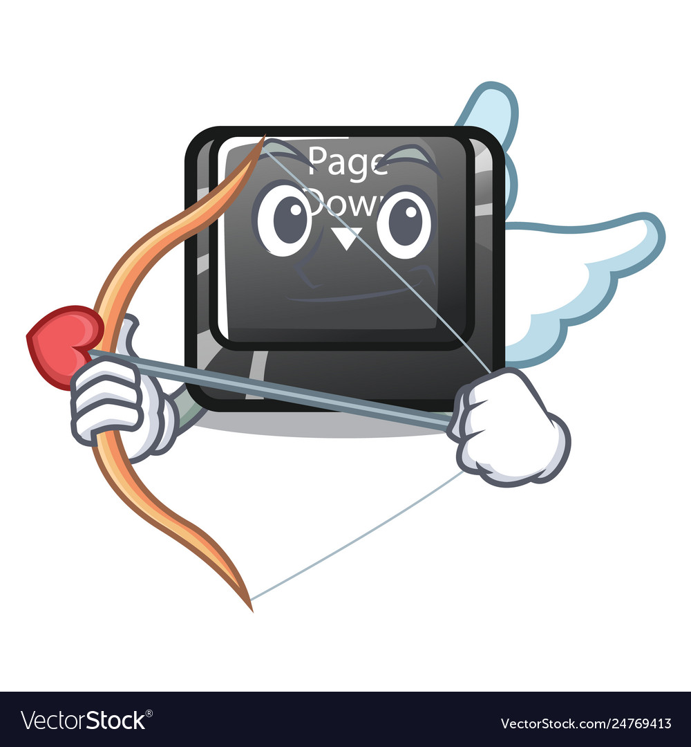 Cupid character page down button installed vector image Cupid character page down button installed