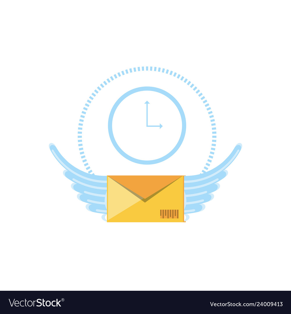 Envelope mail with wings and clock