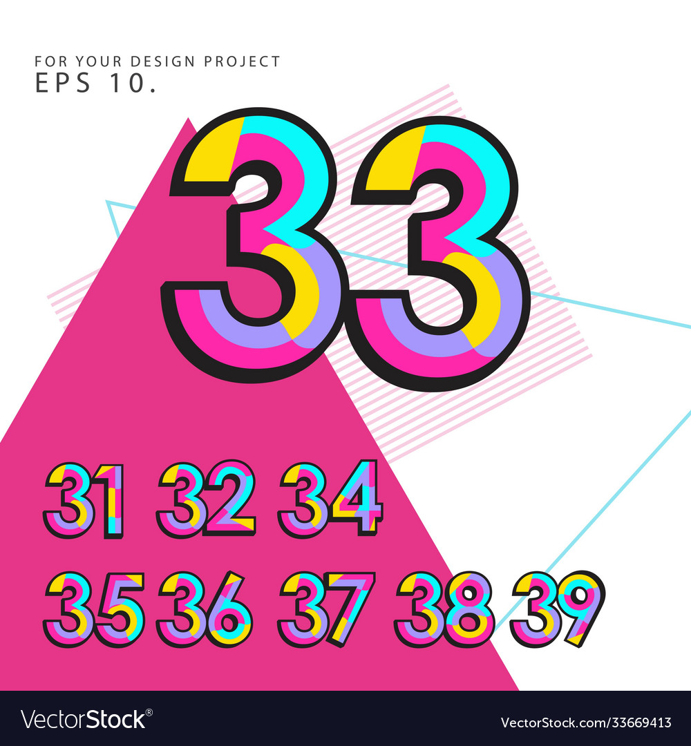 Retro number set template design vector image Retro number set template design