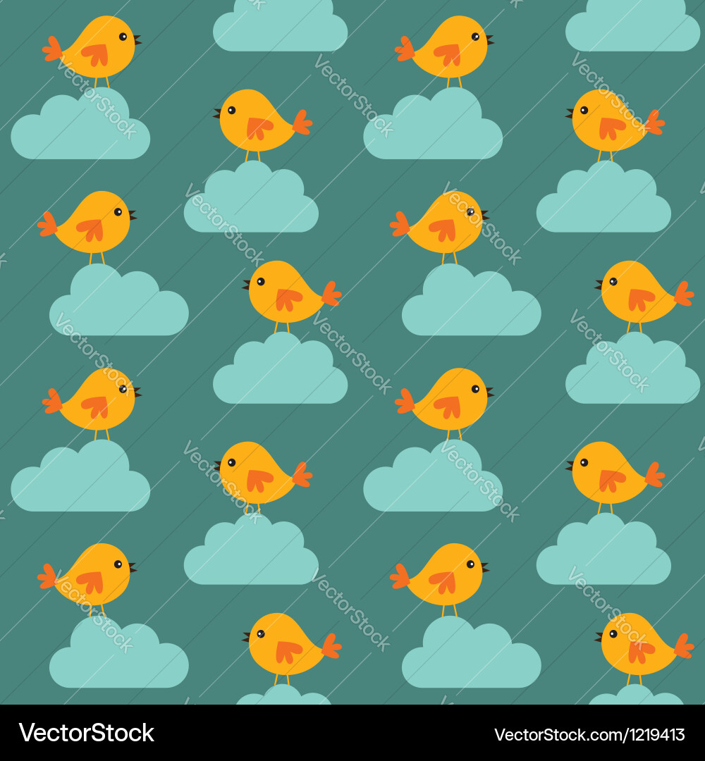 Seamless birds and clouds pattern Royalty Free Vector Image