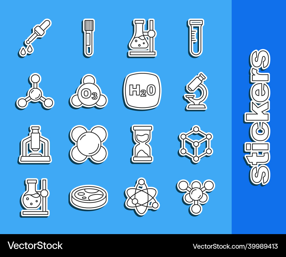 Set line molecule microscope test tube flask Vector Image