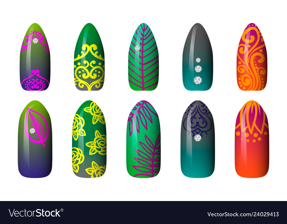 Set of colored painted neon nail stickers