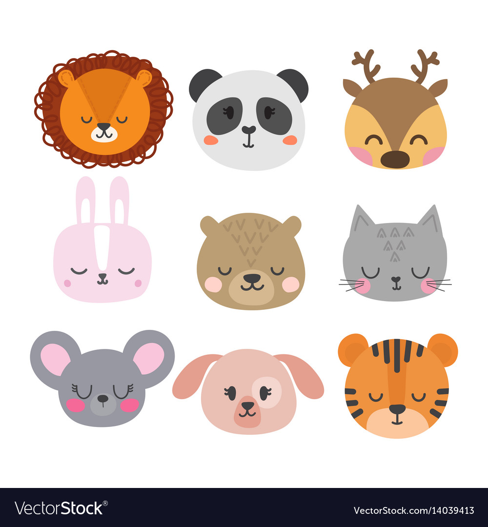 Set of cute hand drawn smiling animals cat Vector Image