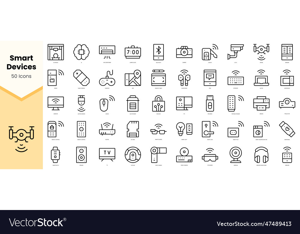 Set of smart devices icons simple line art style vector image Set of smart devices icons simple line art style