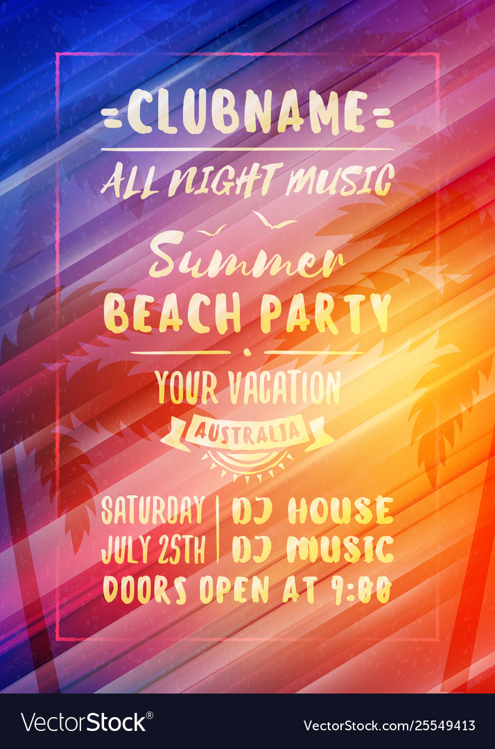 Summer night party flyer or poster design Vector Image