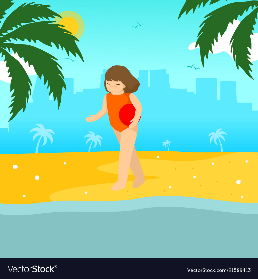 Swimming girl summer season scene graphic design