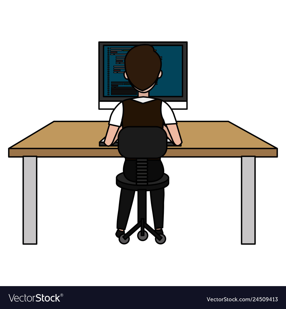 User with computer desktop vector image User with computer desktop