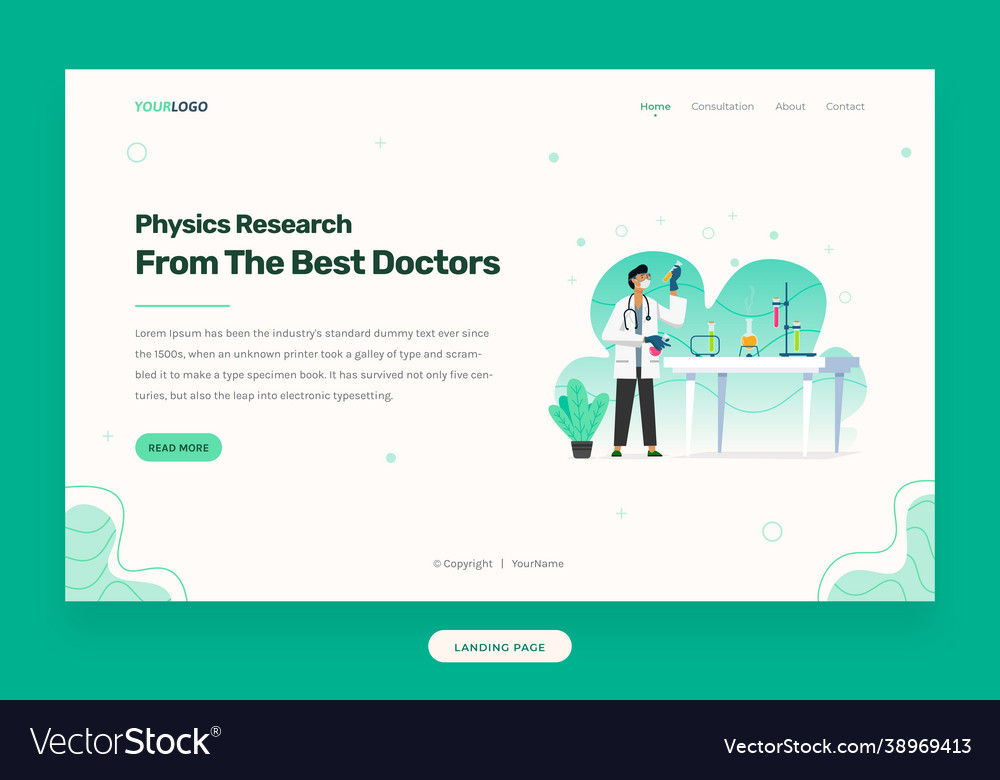 Website template with doctor in a laboratory