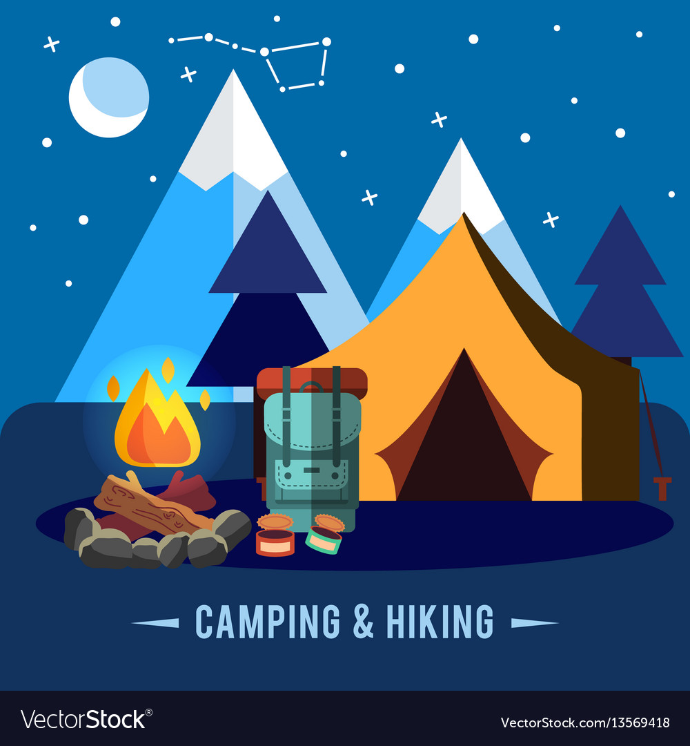 Camping flat set with hiking equipment