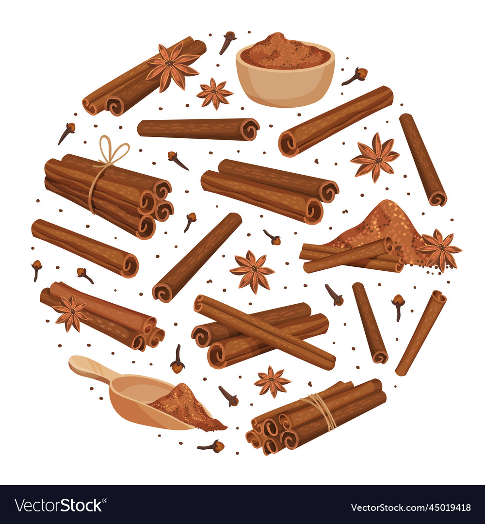 Cinnamon round composition design with aromatic