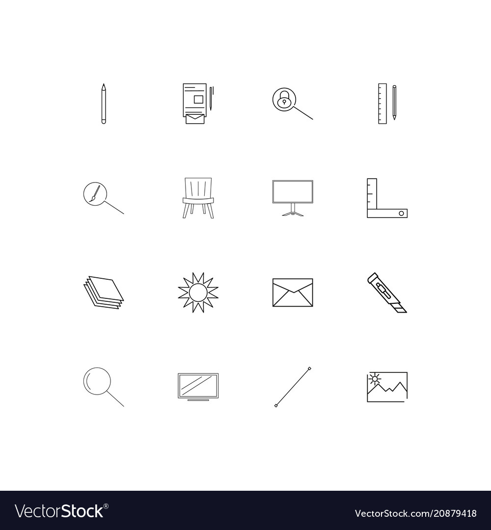 Creative process and design linear thin icons set