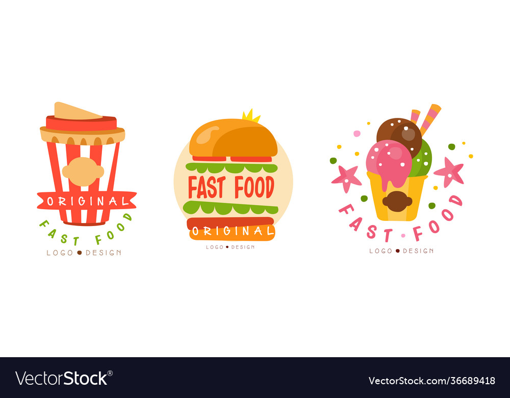 Fast food logo design set takeaway coffee burger