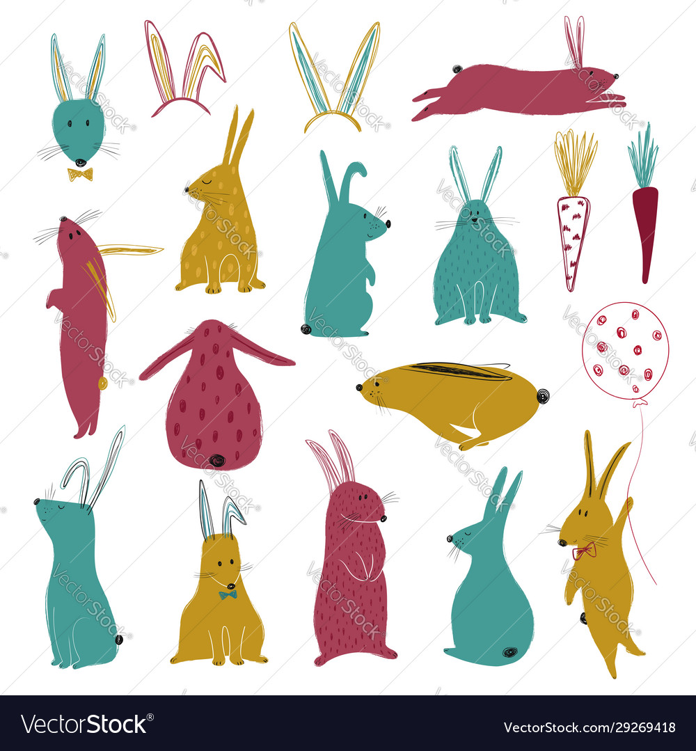 Funny collection with colorful rabbits vector image Funny collection with colorful rabbits