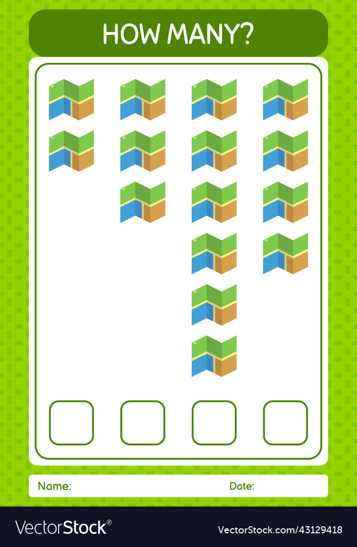 How many counting game with map worksheet vector image How many counting game with map worksheet